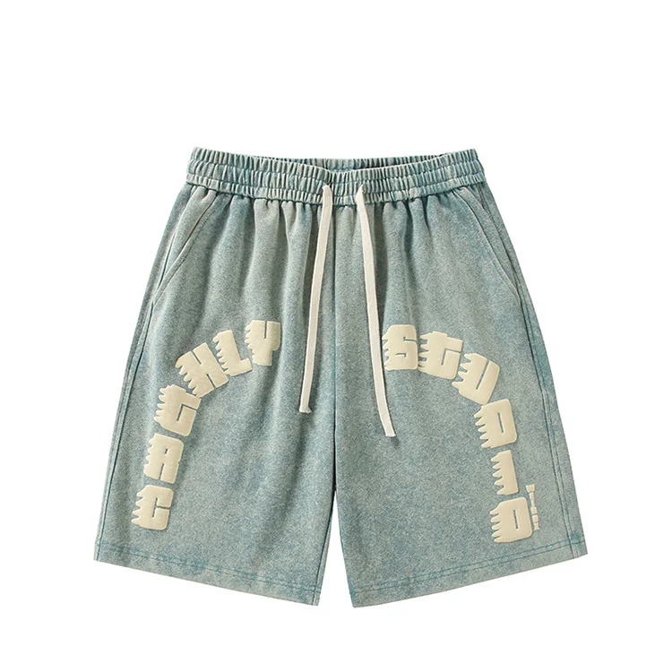 Sommer-Shorts in hoher Qualität, schweres gewaschenes Material, 100 % Baumwolle, gestrickt, Vintage-Shorts mit Stone Acid-Waschung für Herren846_voghion.com