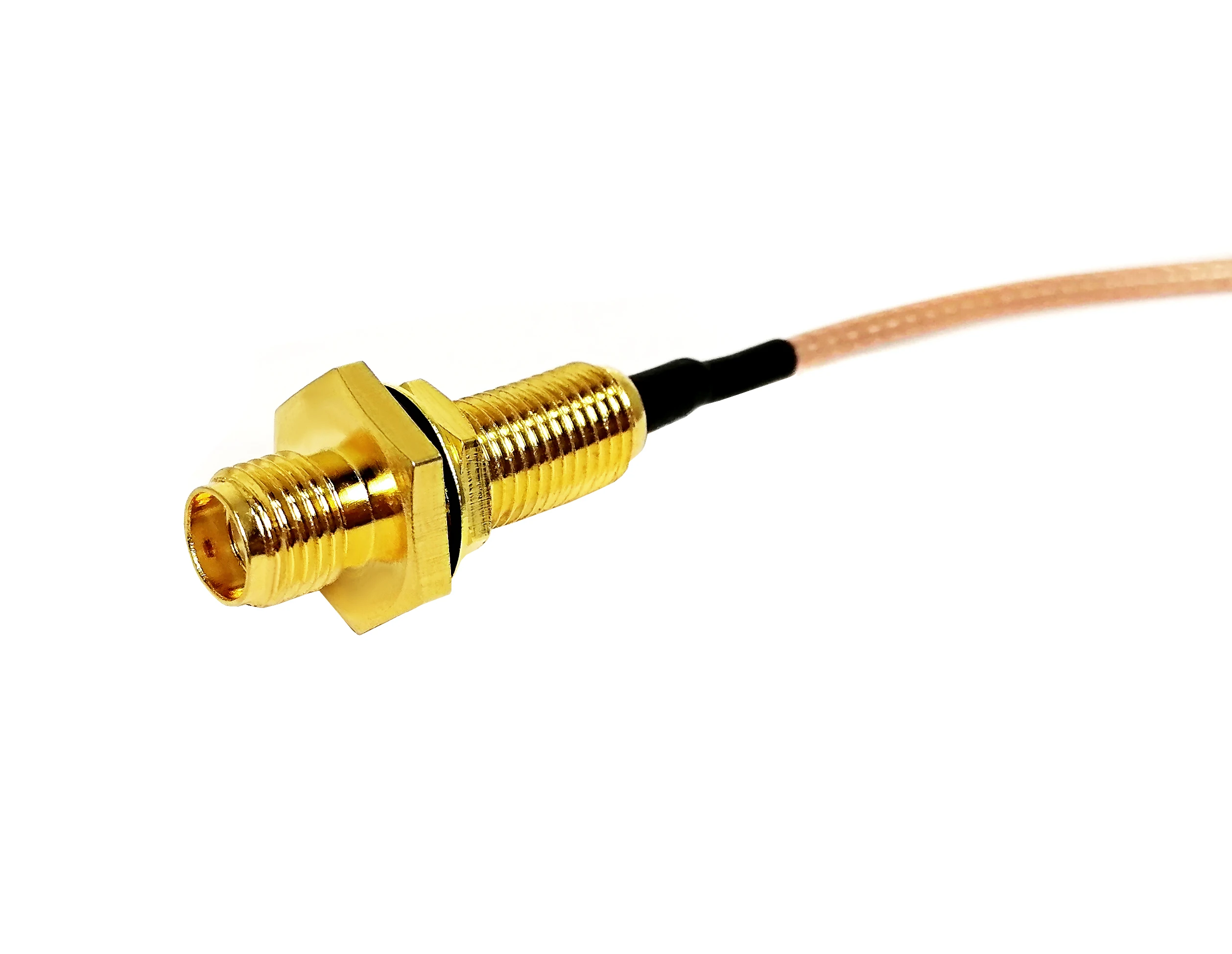 SMA female straight bulkhead waterproof  to Ipex MHV UFL  male right angle elbow rg178 jumper cable assembly details