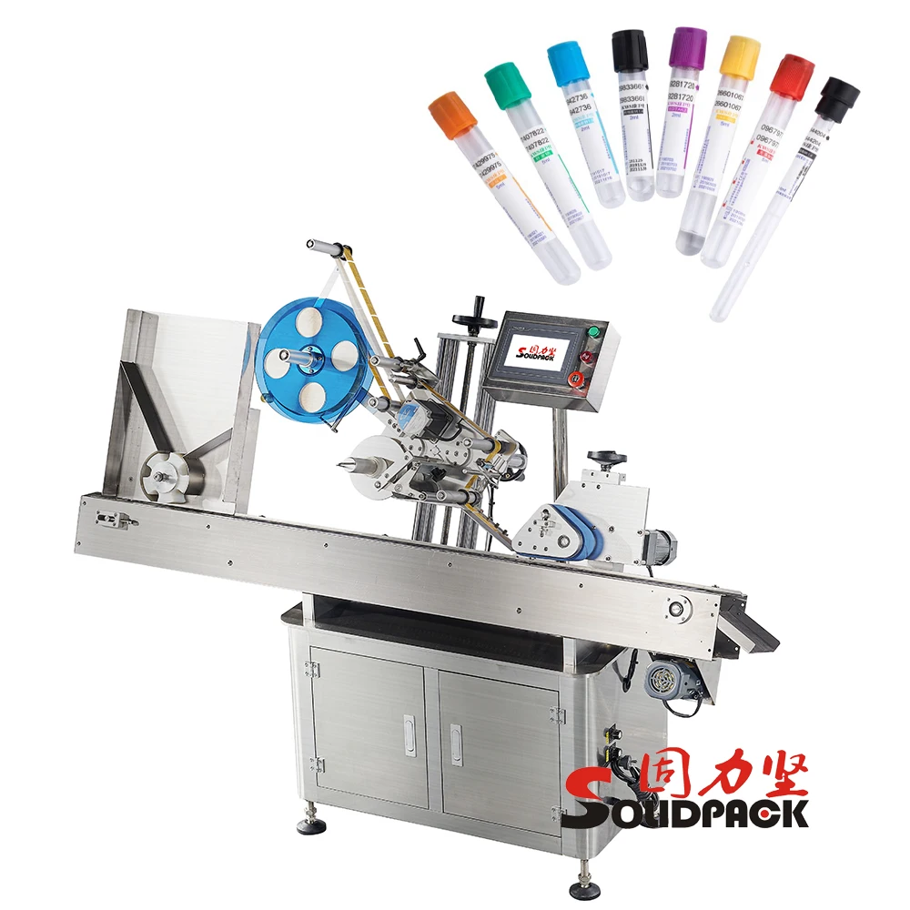 Solidpack High Speed Horizontal Blood test Tube Container Applicator Self Adhesive Sticker Labeller with Stamping