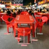 Red integrated square table and four chairs