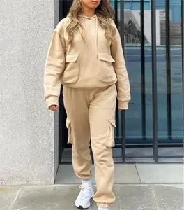 ADYABY Custom Fashion Solid Color Hoodie Cargo Pocket Sweatshirt Tracksuit Oversized Plus Size Jogger Hoodie Set