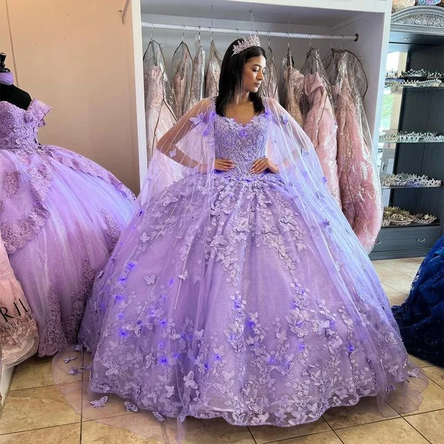 Mumuleo Lilac Lavender Princess Quinceanera Dress Pretty Cape Puffy Sweet 15 Dress Graduation Prom Gowns vestidos de 15 anos