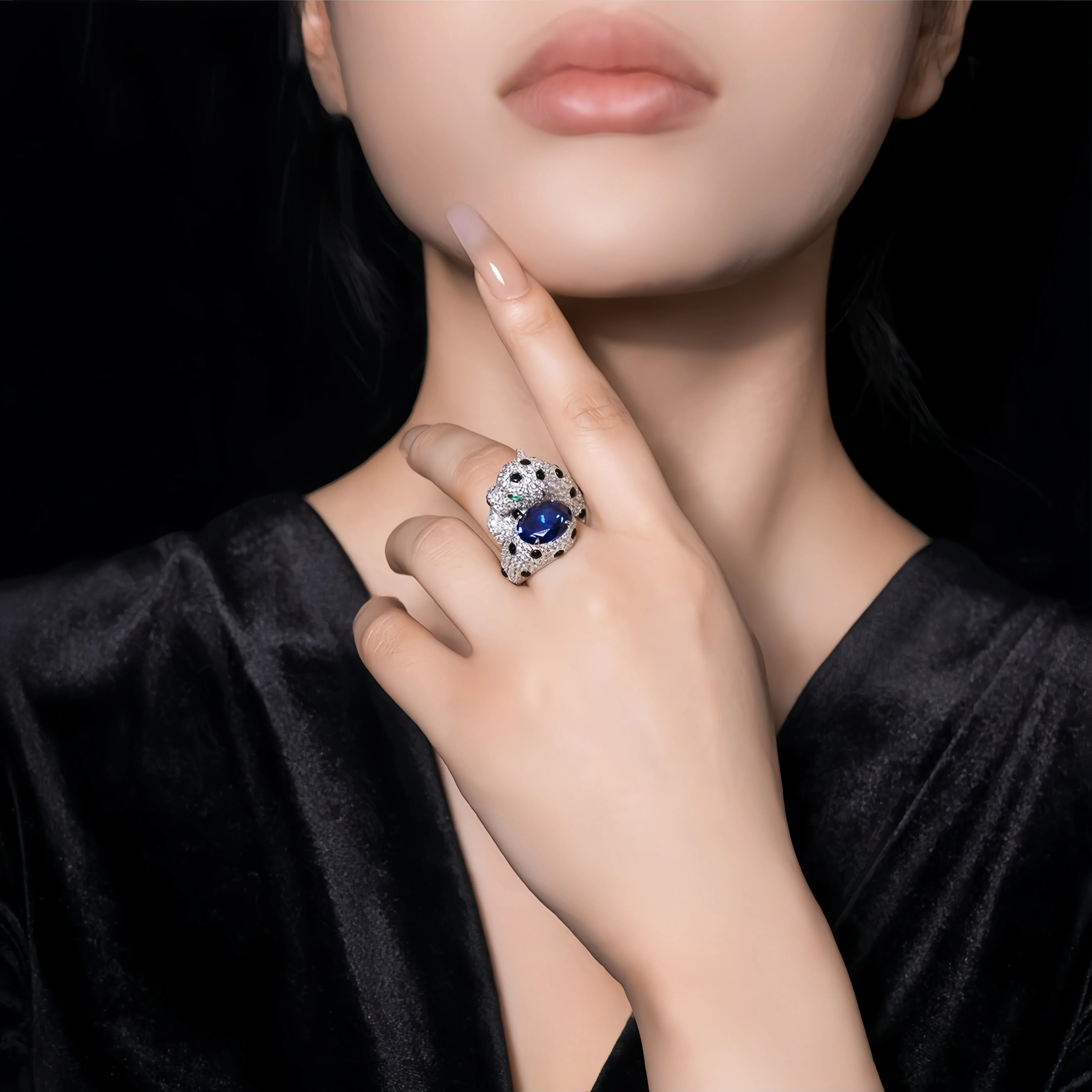 MUSHAN Jewelry Factory Women Luxury Designer Sapphire Leopard Ring 925 Sterling Silver Jewelry Blue High Carbon Diamond Rings
