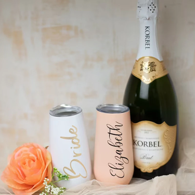 В наличии стальной стакан для шампанского с изоляцией под заказ металлические белые канавки для шампанского стакан для подружки невесты для свадьбы