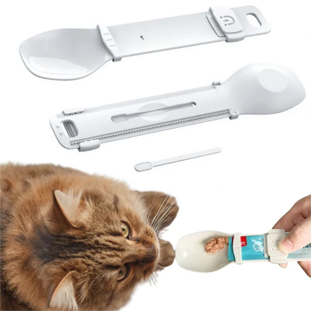 Cat Food Spoon Sliding Cat Treats Strip Squeeze Spoon Cat Treat Dispenser for Puree and Bisque Pet Liquid Snack Feeder