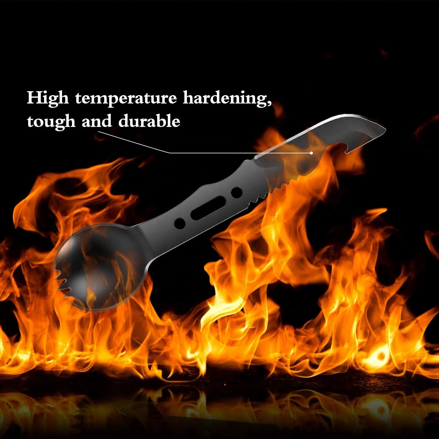 Kongbo Stainless Steel Functional Camping Spoon Fork Flatware 7 in 1 Multi-Use Survival Spork With Bottle Open and Whistle