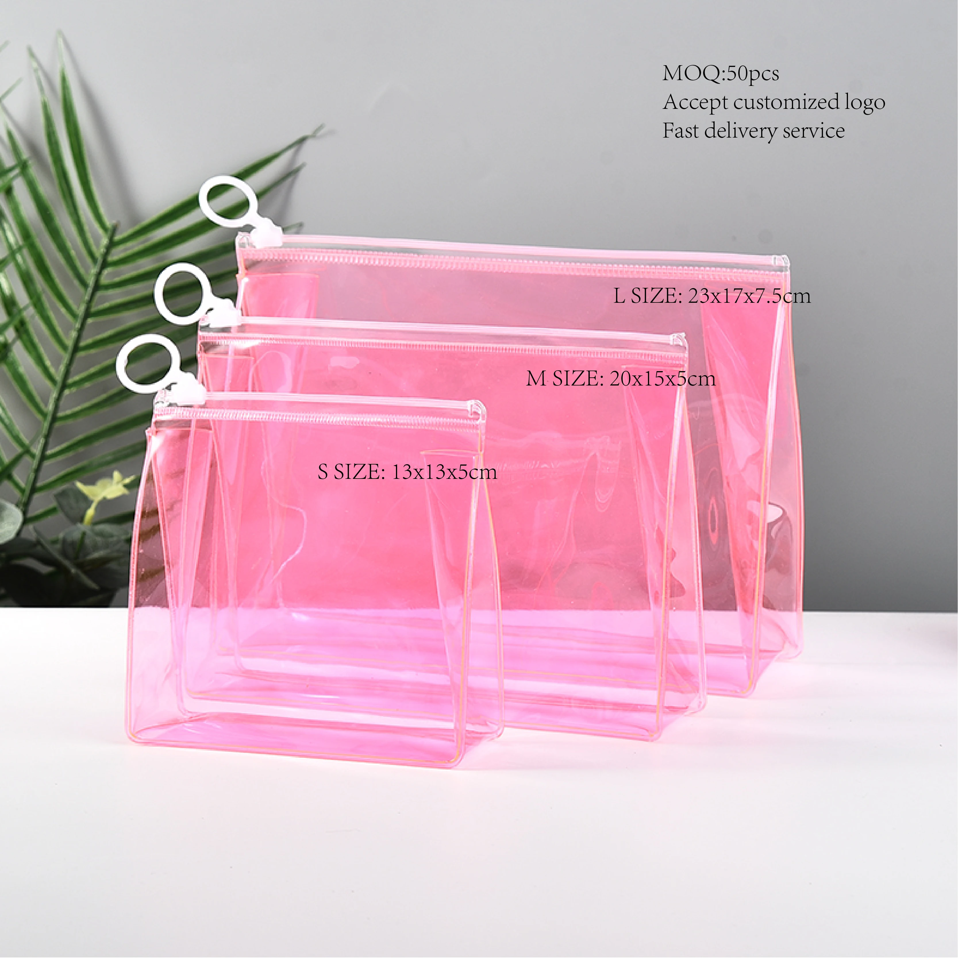Low MOQ PVC Biodegradable Transparent Cosmetic Makeup Bag for Kids Ladies for Shopping Travel Bathroom Promotional Travel Bag