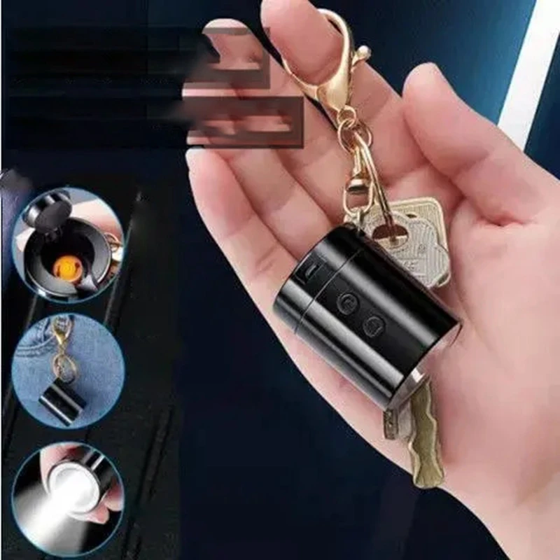 Mini USB Rechargeable Keychain Lighter with Flashlight Electronic