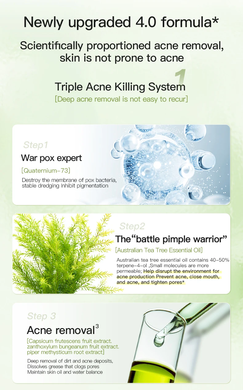 ICESEA Tea Tree Essential Oil Acne Serum Pore Shrinking Facial Oil Control Treatment for Oily Skin Liquid OEM Customizable Logo(pic4)