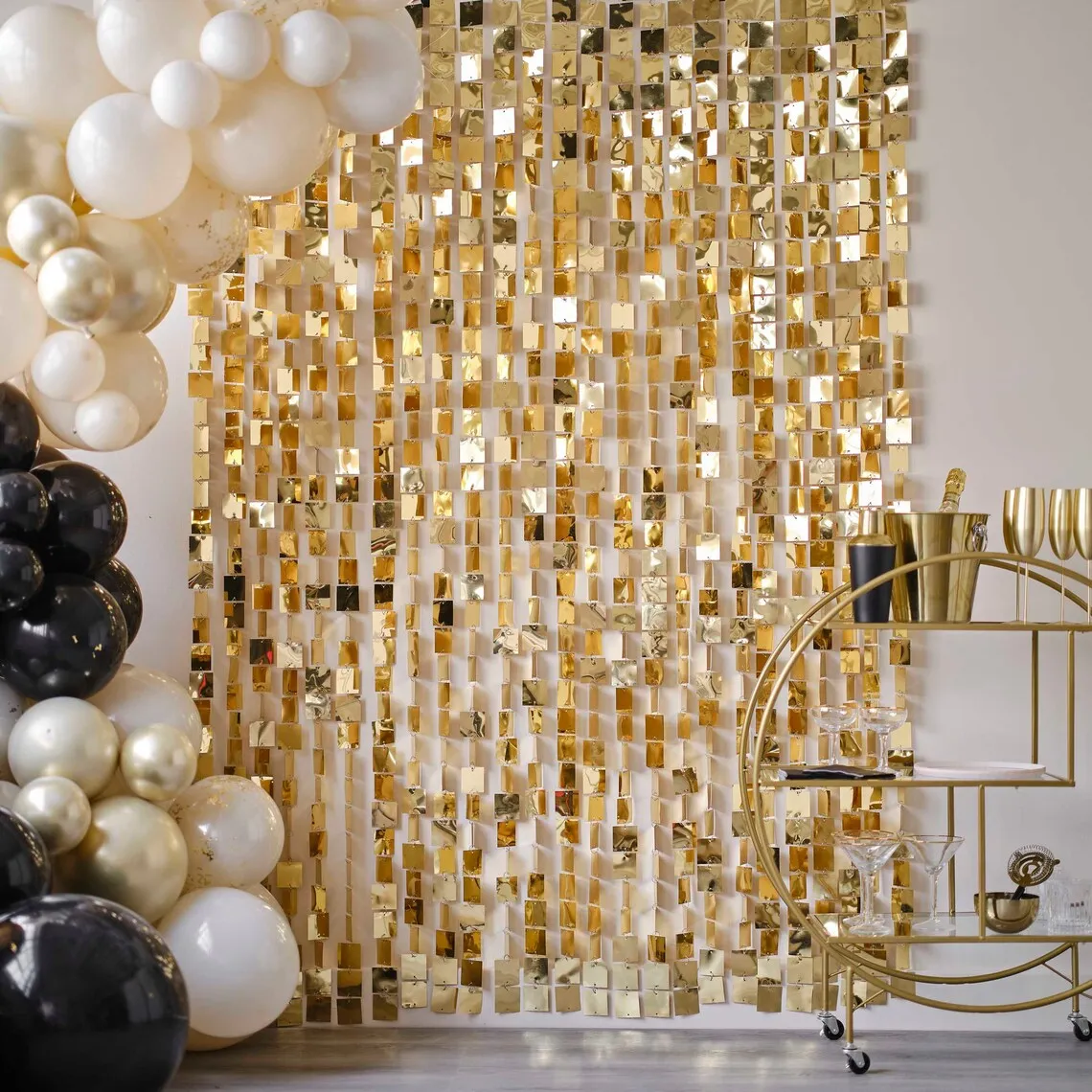 Champagne Gold Sequin Hanging Backdrop Decoration Gold Birthday Backdrop Gold and White Party Decor