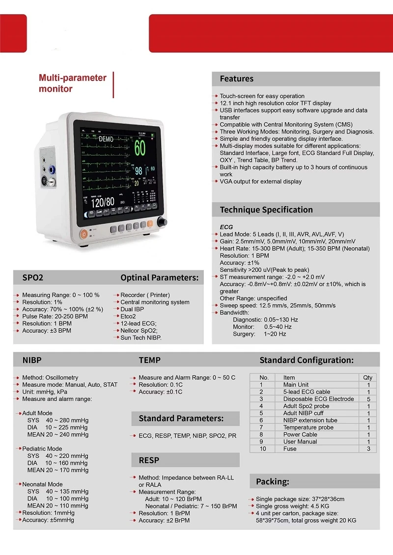 Medical Hospital Equipment Monitor Patient Vital Signs Stand Optional Cardiac Trolley ECG SPO2 Emergency Clinics