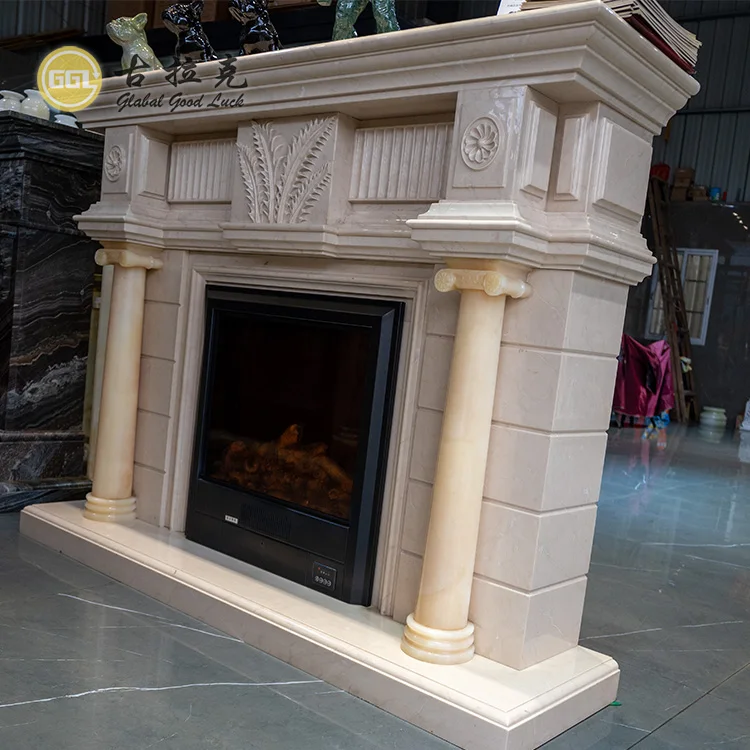 Home Fireplace Decorative Mantels Hand Carved White Marble Fireplace Mantel Surround