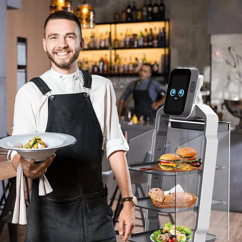 AI Intelligent Human Interactive Food Delivery Service Robots Mall Supermarket in Restaurant Parts Delivery Robot