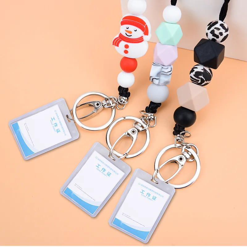 Key ID Badge Lanyards Silicone Beads Neck Strap Women Men Keychain Holder  Gifts