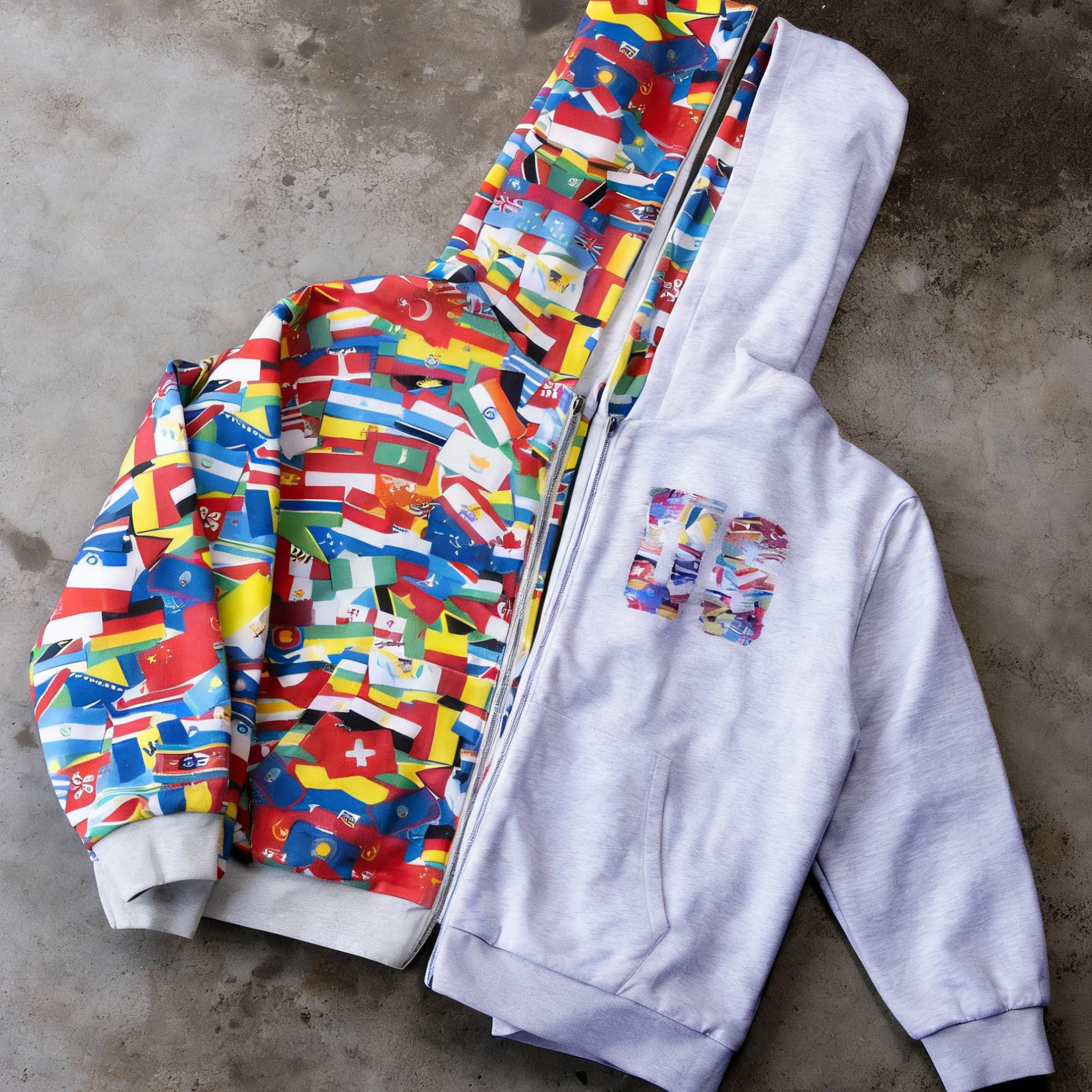 Custom Dtg Print French Terry Cotton Boxy Fit Jacket All Over Print Waffle Knit Inside Thermal Zip up Reversible Hoodie for Men gallery 7