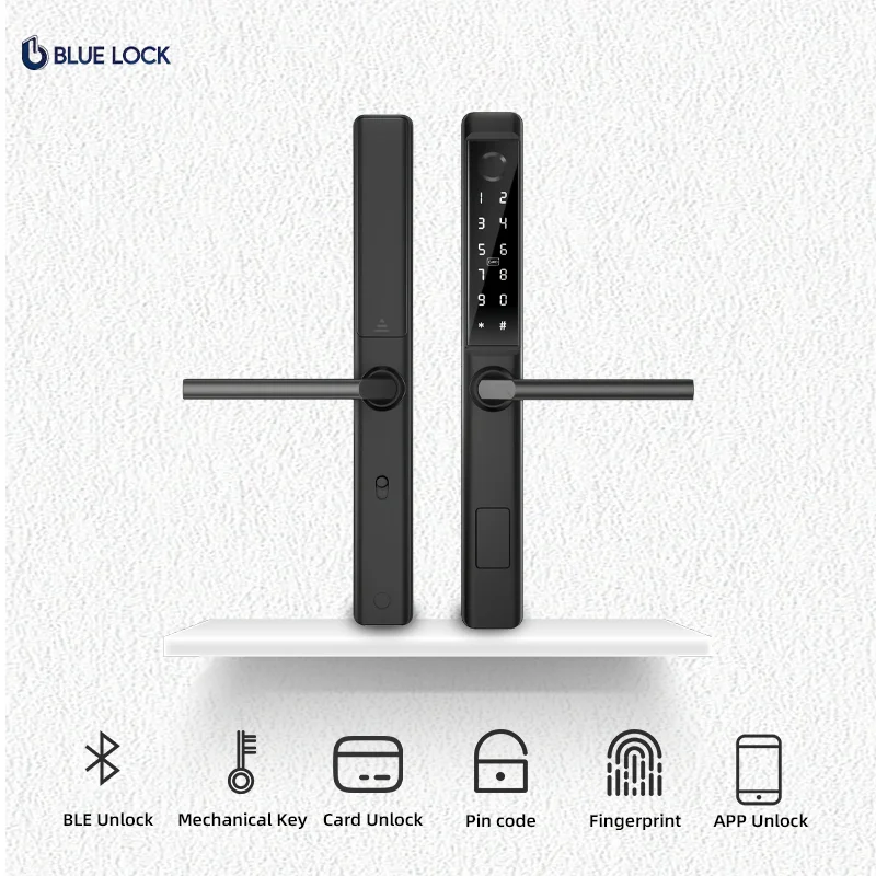Bluelock Tuya Lock Smart Door Waterproof Slim Lock Fingerprint Password Control Unlock Aluminium Alloy Construction