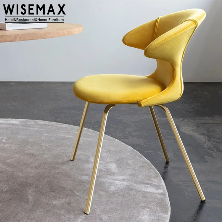WISEMAX FURNITURE Modern Half Surround Curve Backrest Metal Chair Waterproof Leather Fabric Dining Chair with Metal Leg