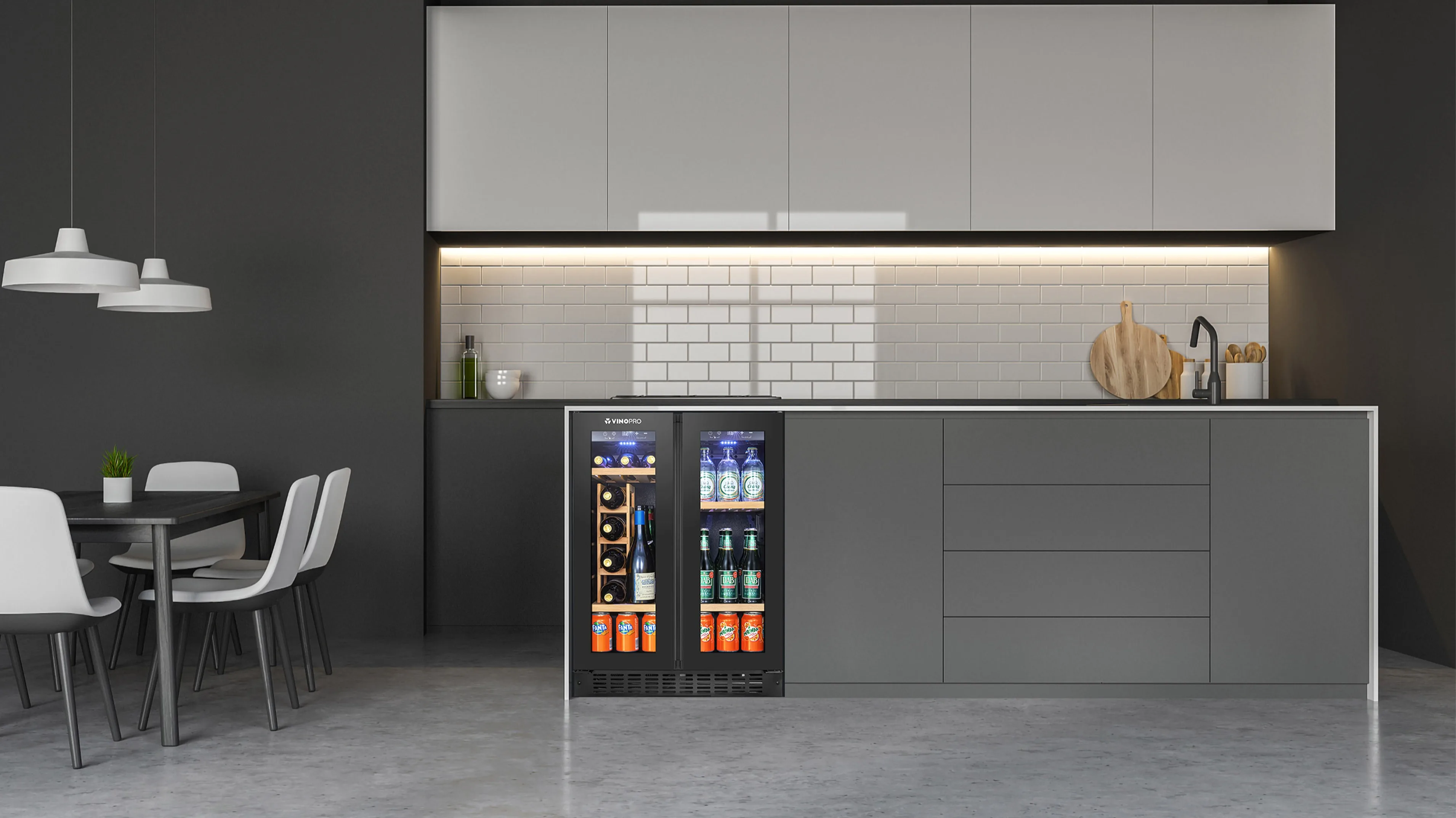 Vinopro Double Door Compressor Wine Refrigerator 96l 28 Bottles Beech