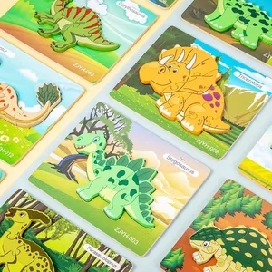 CPC CE EN71 Kids Early Education Cognitive Wooden Hand Scratching Board Jigsaw Puzzle Dinosaur Toddler Simple Puzzles 3d Puzzle