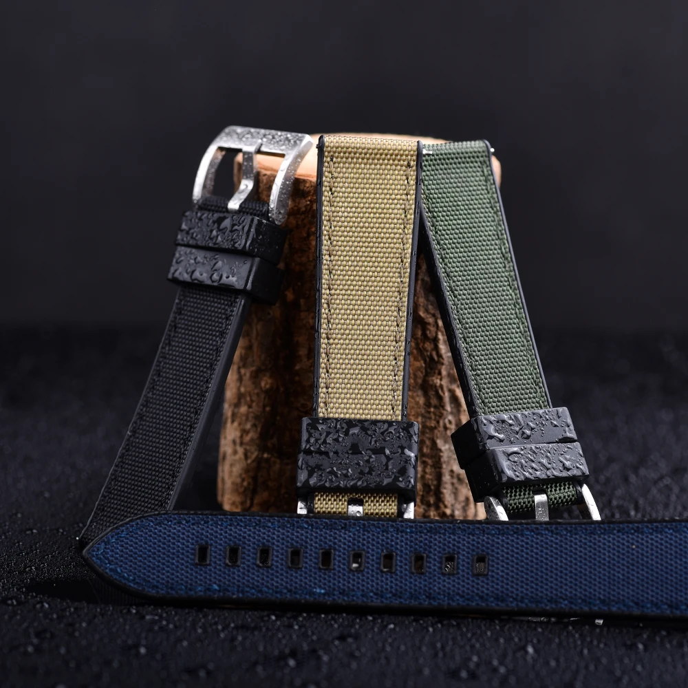 JUELONG Quick Release Hybrid FKM Rubber Strap and Sailcloth Watch Straps Waterproof Fabric FKM Rubber Watch Bands 20 22mm