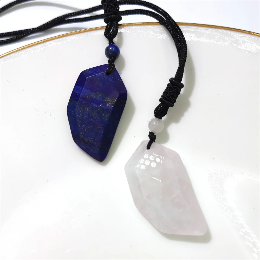 Classique Naturel Cristal Clair Quartz Pierre Améthyste Noir Obsidienne  Vert Aventurine Lapis Aile Charme Pendentif Hommes Corde Collier