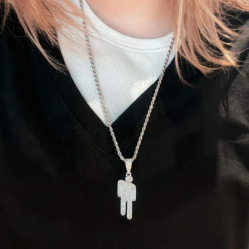 Zircon Pendant Full Diamond Crooked Head Necklace - Hip Hop