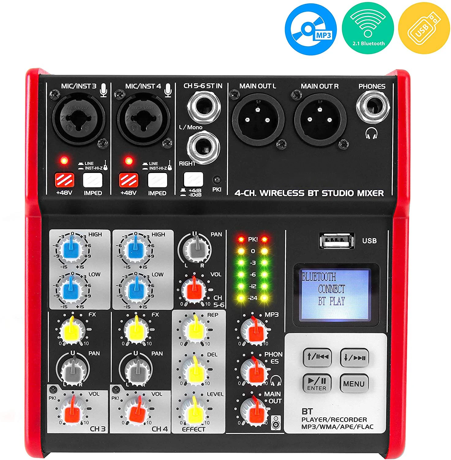 Compact 4-Channel Professional Audio Interface Mixer Console for Live Recording & Song Production