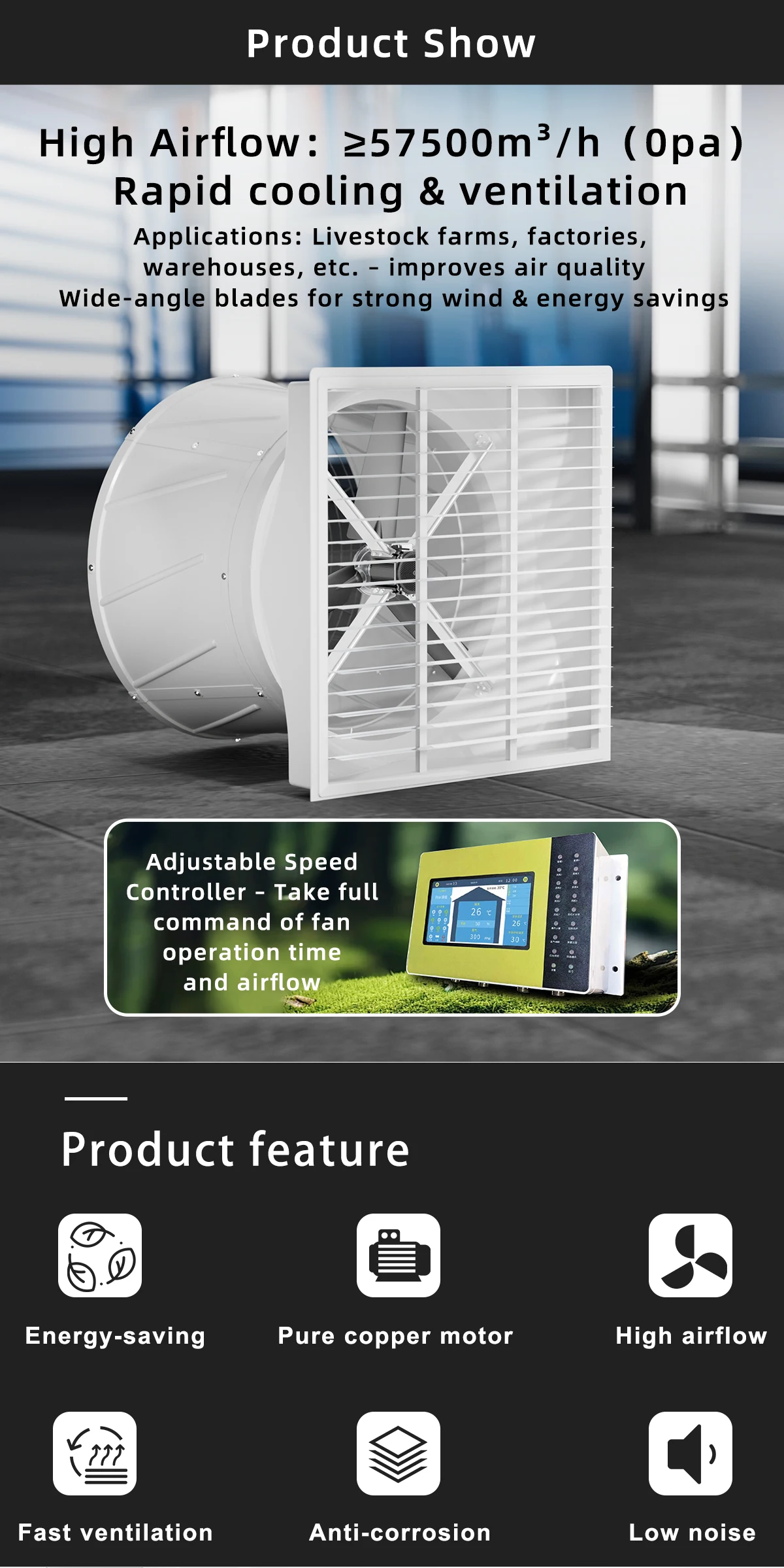 Speed Greenhouse Exhaust Fan, 30%, 2200W - detail 8