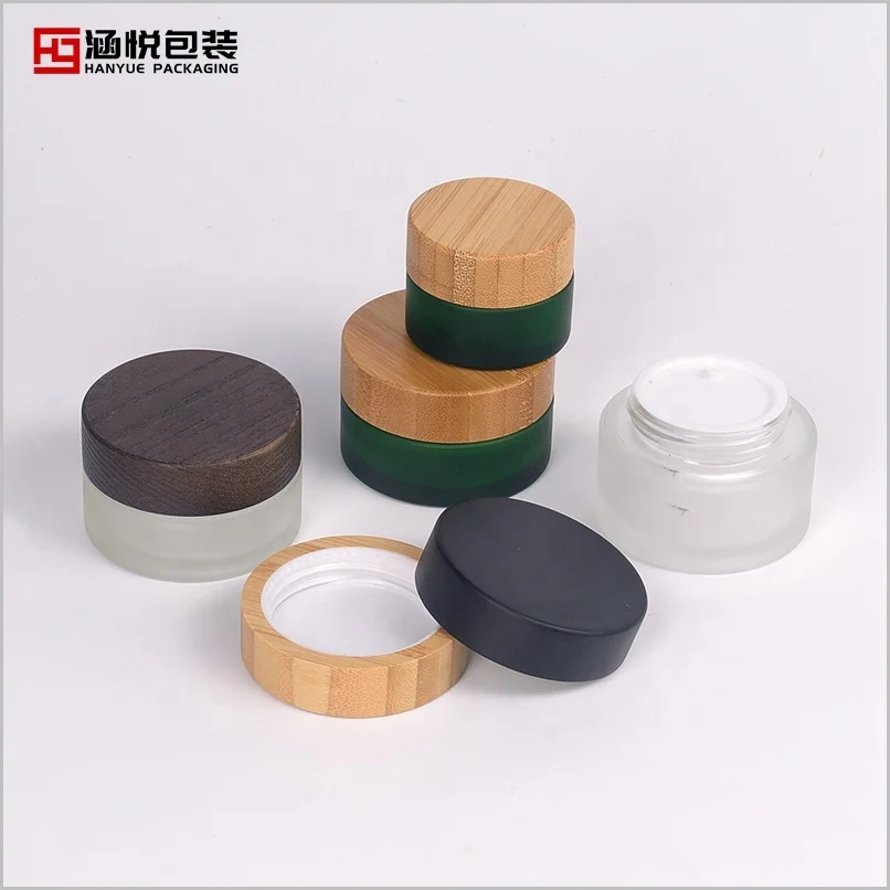 50 Ml Matte Black Glass Jar with Bamboo Lid for Cosmetics