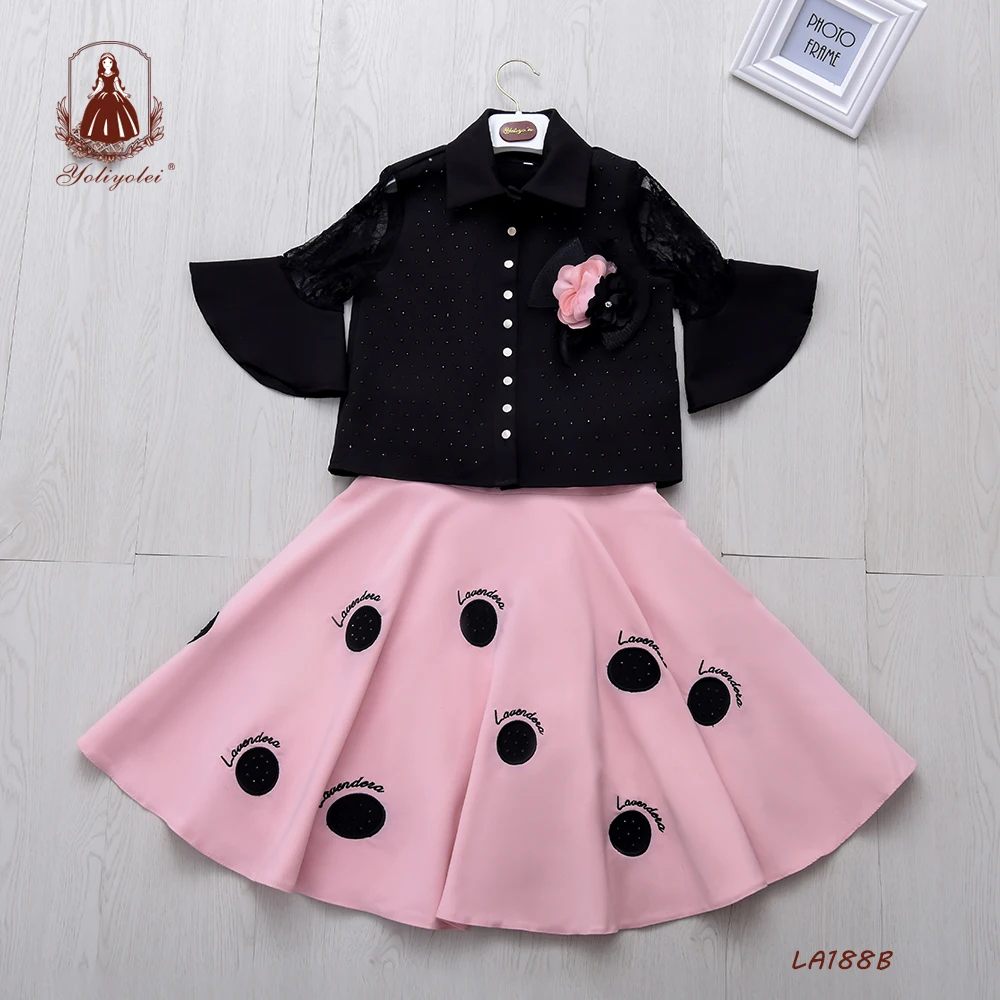Factory Sale Stylish Children Dress Solid Black Clothes Girls Casual  Clothing Skirt Sets - Buy Solid Black Clothes Girls Casual Clothing Skirt  Sets,Pink Kids Three-piece Cotton Girl Layered Dot T-shirt Skirts,Girls  Clothing