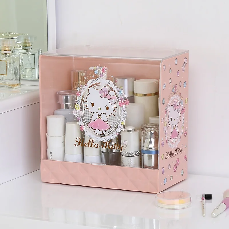 Hello Kitty Hinge Design Cosmetic case Storage Bin for Women Girl Medium Plastic Makeup Organizer Box with Detachable Cover