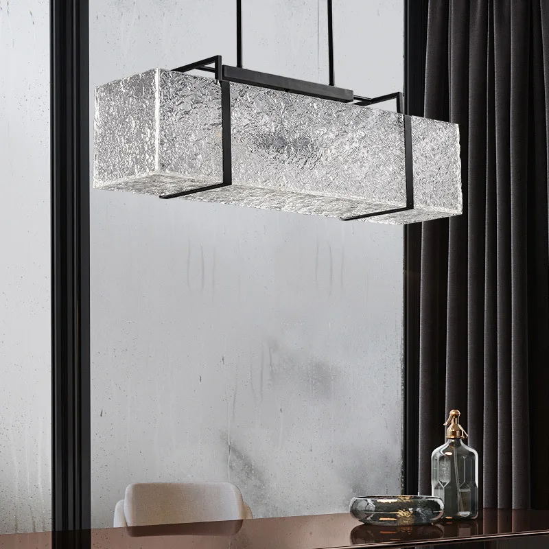 Simple Modern Acrylic Ceiling Light Copper Black Pendant Lamp E14 Chandelier Rectangle for Reading Room Dining Room