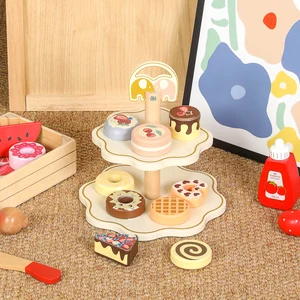 Wholesale Kids Wooden Dessert Afternoon Tea Three Layer Simulation Cake Pop Shop Cake Dessert Pretend Play Educational Toy