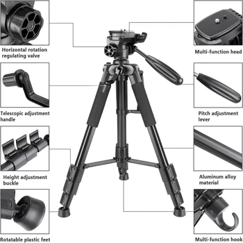 NEEWER Portable 56 Inches Aluminum Camera with 3-Way Swivel Pan Head Bag for DSLR Camera,DV Video Camcorder detail image