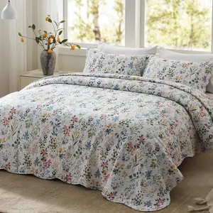 OKOTEX Certificate Embroidery Quilts Bedding Bedspreads Printing Microfiber king Queen Size Quilted Bedspread Set