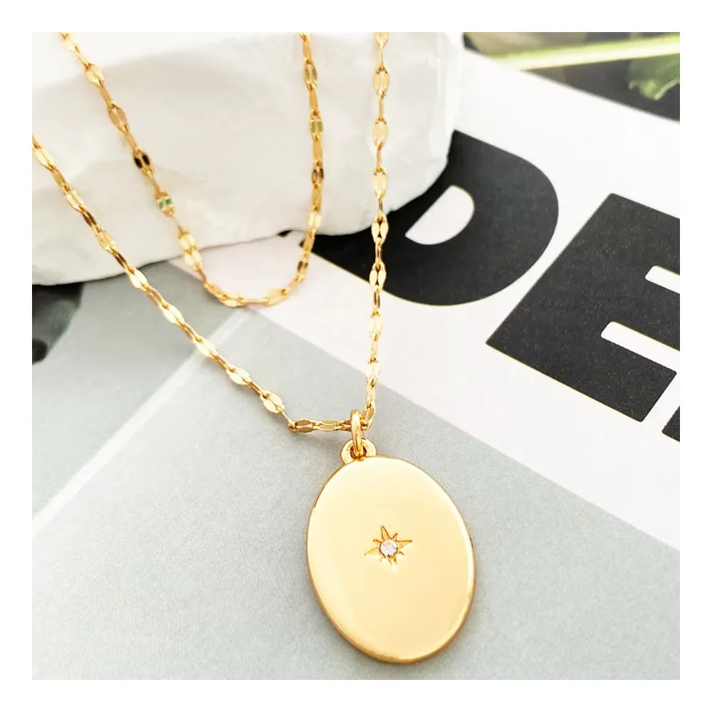 18K Gold Plated Link Chain Double Chain Fashion Star Pendant Necklace for Women and Girls Classic Style Made from Zinc Alloy