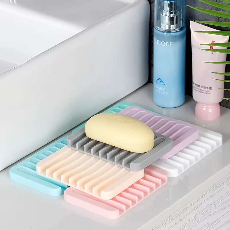 Soap holder silicone soap dish with drain for bathroom travel non slip eco friendly soap box kitchen countertop self draining