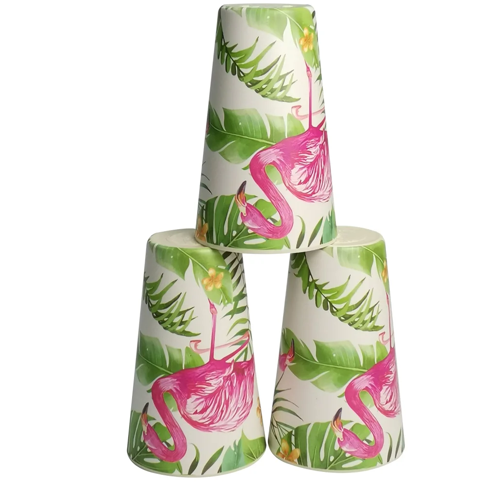 Flamingo Palm Leaf Design Sublimation Logo Bamboo Fiber Melamine Cup Tumbler