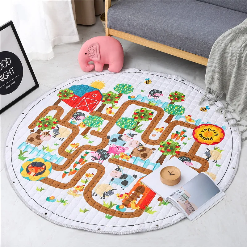 IVY Baby Gym Play Mats Round Floor Soft Cotton Portable Kids Toy Cartoon Storage Bag And Play Mat Toys supplier