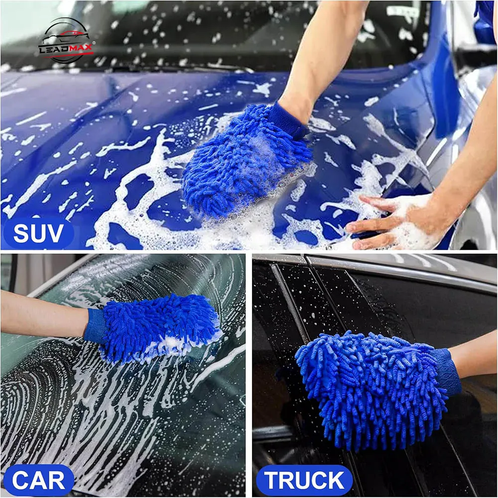 Waterproof Auto Cleaning Tool Microfiber Chenille Car Washing Mitts Car  Detailing Cr Mitts Gloves CAR Wash Blue Durable 19*28CM