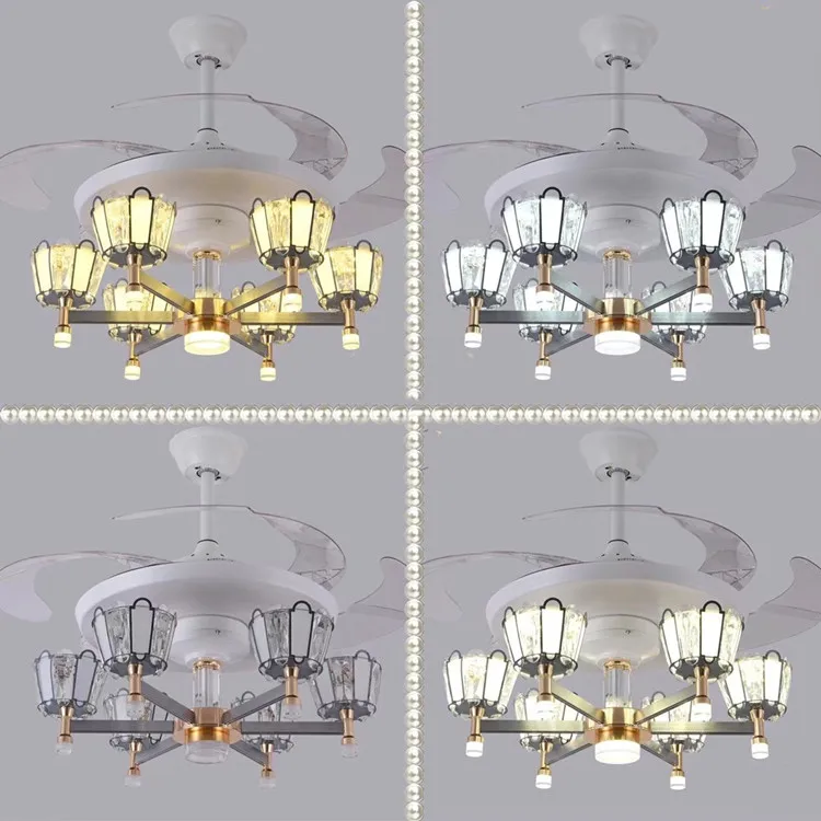 42 inch crystal chandelier fan light fixtures with remote control gold black luxury LED Ceiling Fan Light