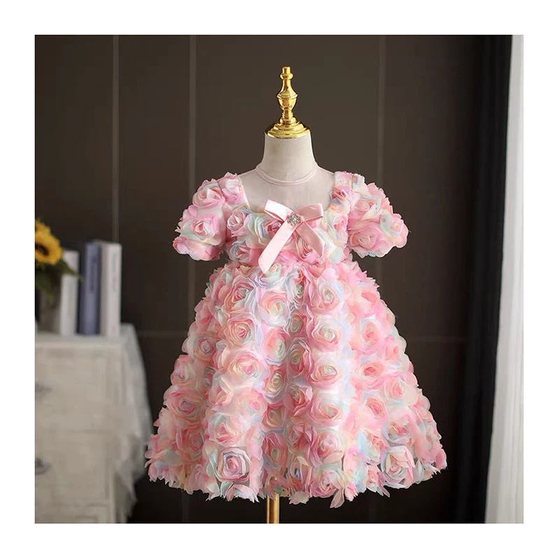 TDS002 New Arrival Gradient 3D Rose Flower Embroidered Tulle Lace Fabric Lightweight 100% Polyester Chiffon for Dresses