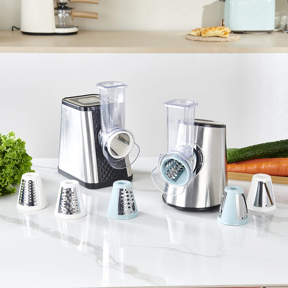 5 in 1 Round Electric Salad Maker Spiral Cheese Grater Food Slicer Veggie Dicer Rotary Stainless Steel Vegetable Chopper Cutter