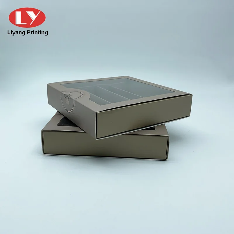 Custom Rose Gold Logo PVC Window Clear Small Empty Drawer Slide Chocolate Packing Folding Gift Packaging Box Paper Boxes Food