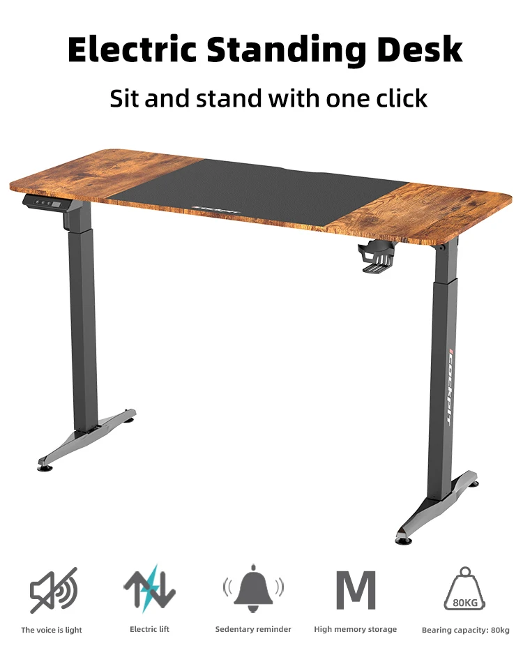Icockpit Factory Price Home Office Sit Stand Desk Elegant Workspace Electric Height Adjustable Standing Desk with Black Frame