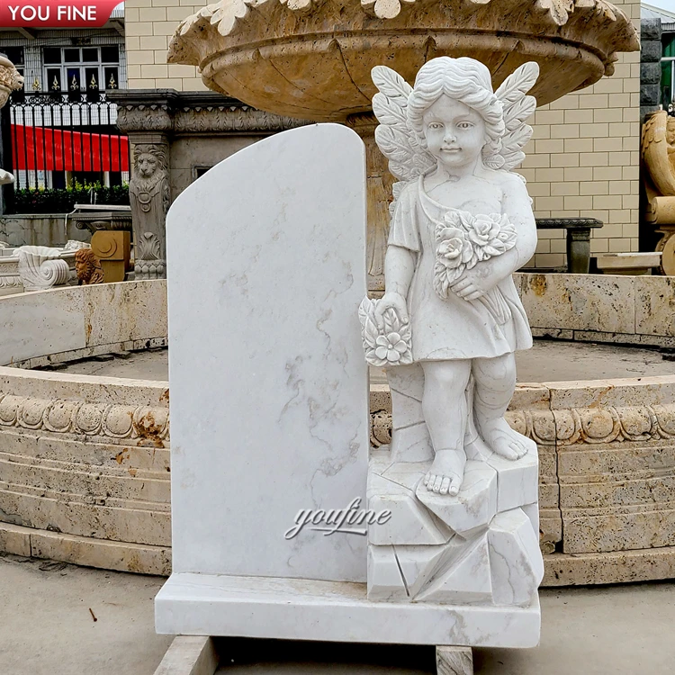White Marble Stone Baby Angel Monument Tombstone Memorial