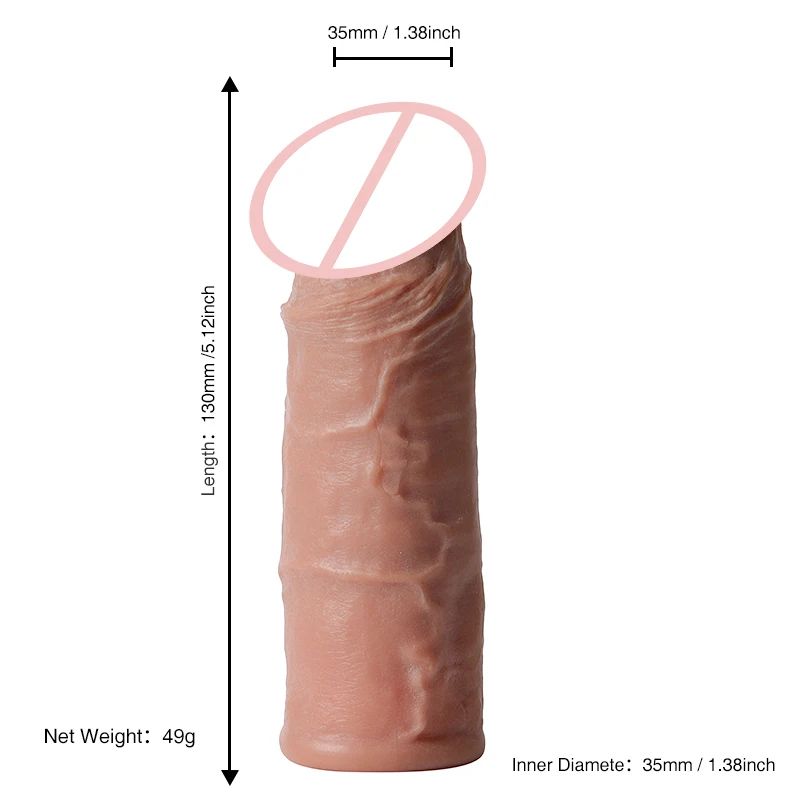 Soft and Realistic Penis Enlarger Reusable Tpe Material Condom Male Penis Extension Sleeve Couple Sex Toys Pene