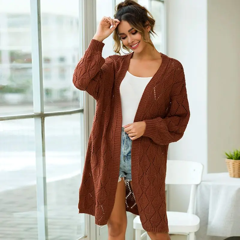 Autumn Hollow Out Long Cardigans Spring Women Long Sweater Knitted Rebecas  Mujer New Crochet Femme Casual Ladies Jacket Coat Top