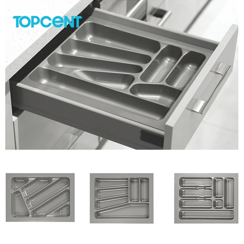 Topcent Kitchen White Cutlery Tray Drawer Organizer 5 Compartment