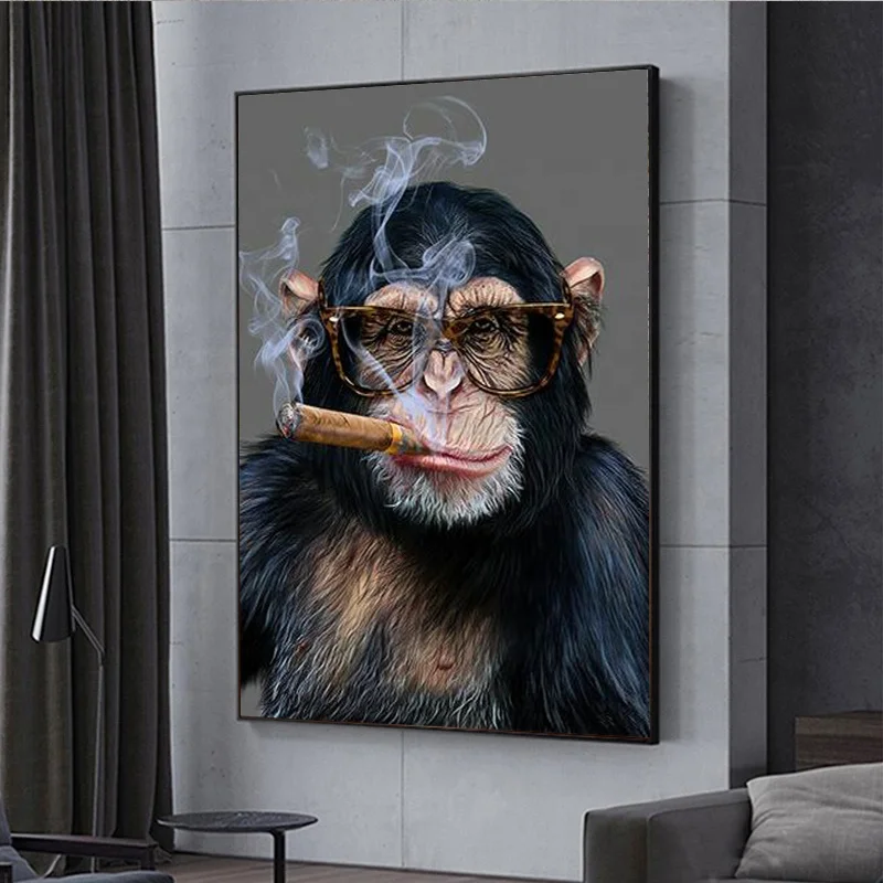 monkey smoking a cigarette art Abstract Smoking Monkey and Gorilla Canvas Prints Art